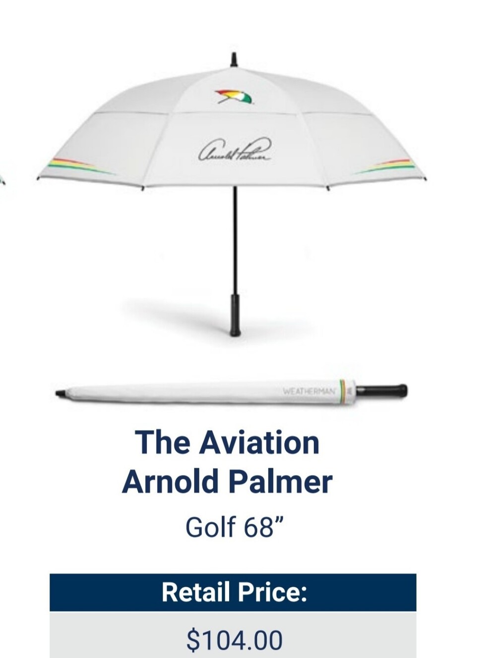 NEW RARE WEATHERMAN ARNOLD PALMER N1AP AVIATION GOLF UMBRELLA *